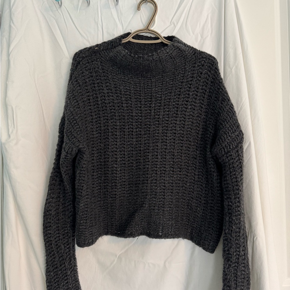 Aerie Black Cowl Neck Chunky Knit Sweater